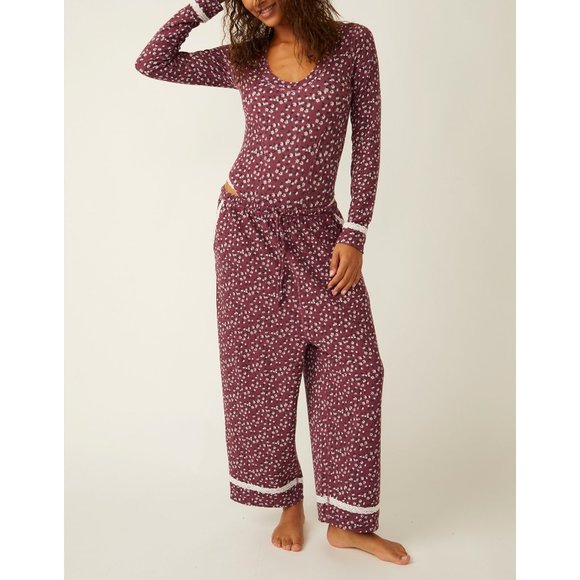Free People Pants - FREE PEOPLE Sugar Dreams Sleep Pants / Wine Combo